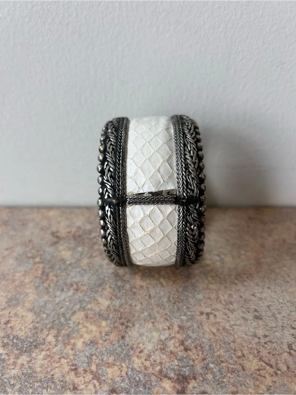 Vintage Sterling Silver Boho Style Bangle Bracelet 1.75” wide/2.5” diameter